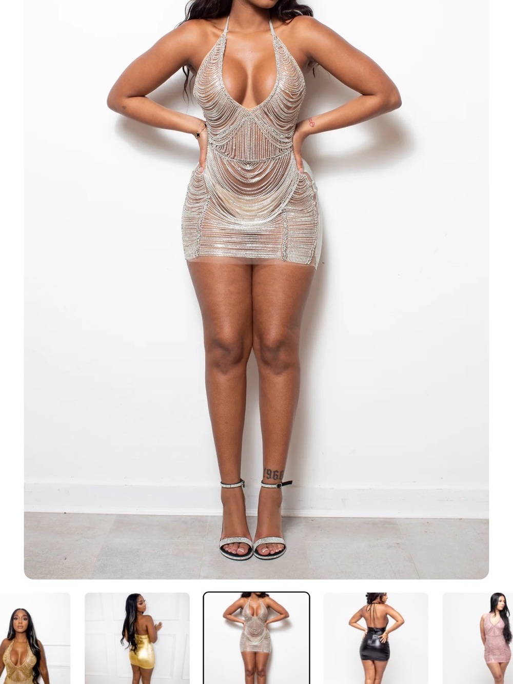 Chain Fringe Halter Mini Dress - Champagne Glam